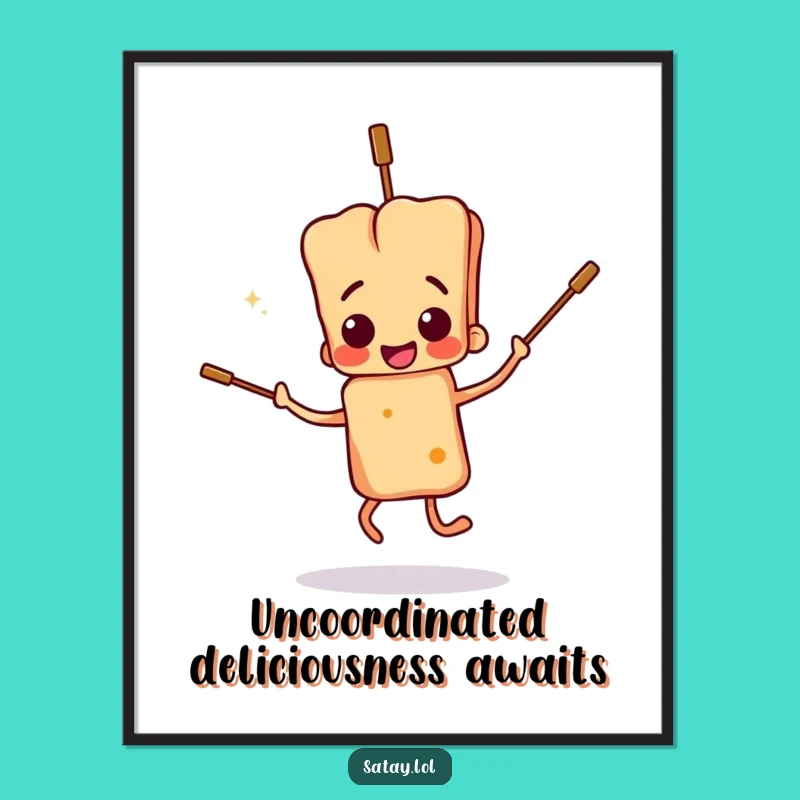 Free Printable Wall Art: Clumsy Satay Skewer Dance for Funny Downloadable Decor