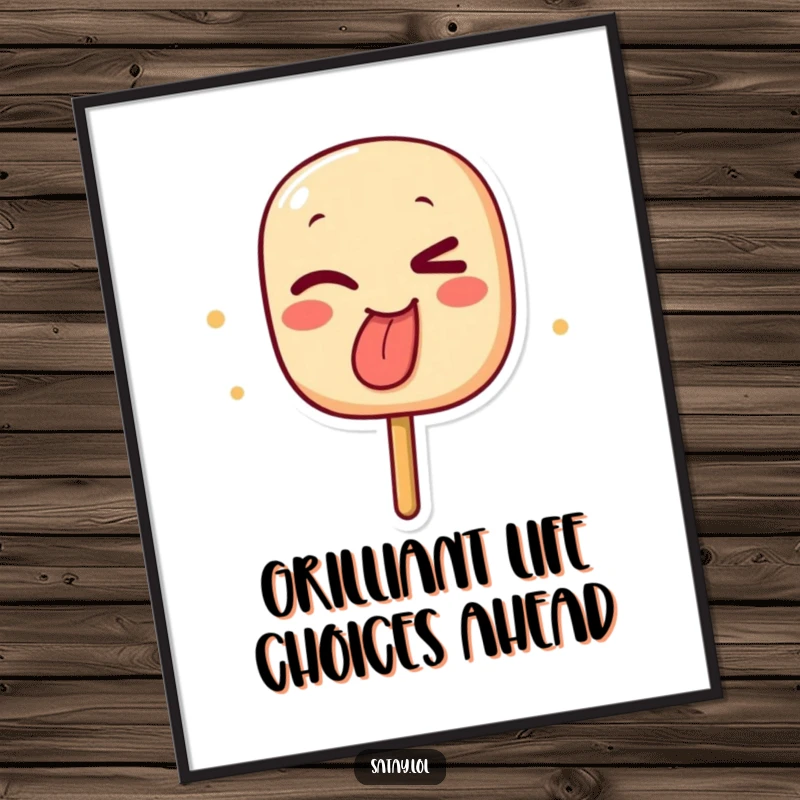 Funny Free Printable Wall Art: A char-marked satay skewer character winks playfully while sticking out its tongue, full of sass.