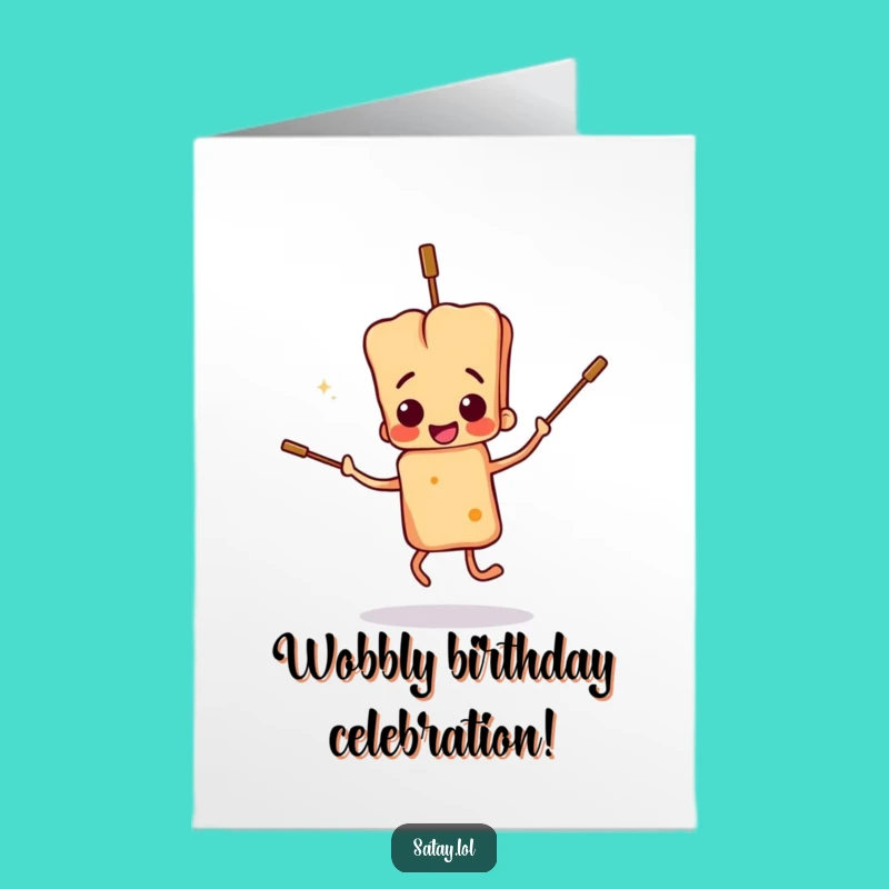 Free Printable Birthday Card: Clumsy Satay Skewer Dance for a Funny Downloadable Gift