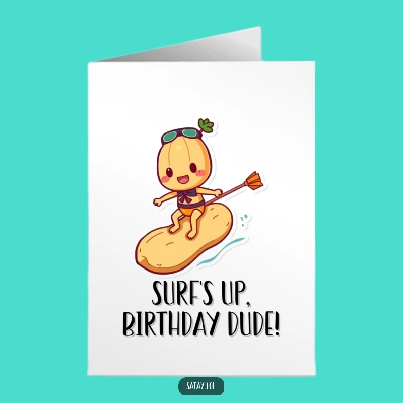 Funny Satay Skewer Surfing Birthday Card - Free Printable