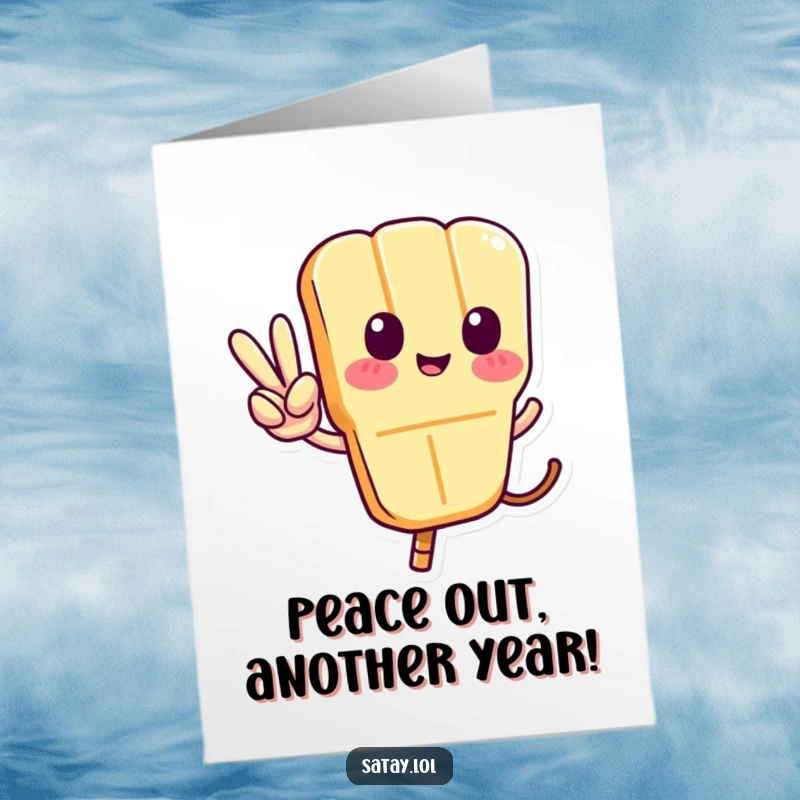 Funny Free Printable Birthday Card: Satay skewer giving a chill peace sign with its tail.