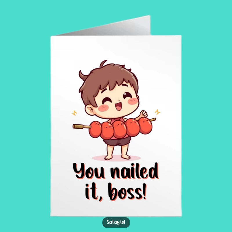 Free Printable Congrats Card: Satay Skewer Meatball Juggler - Fun Downloadable Gift