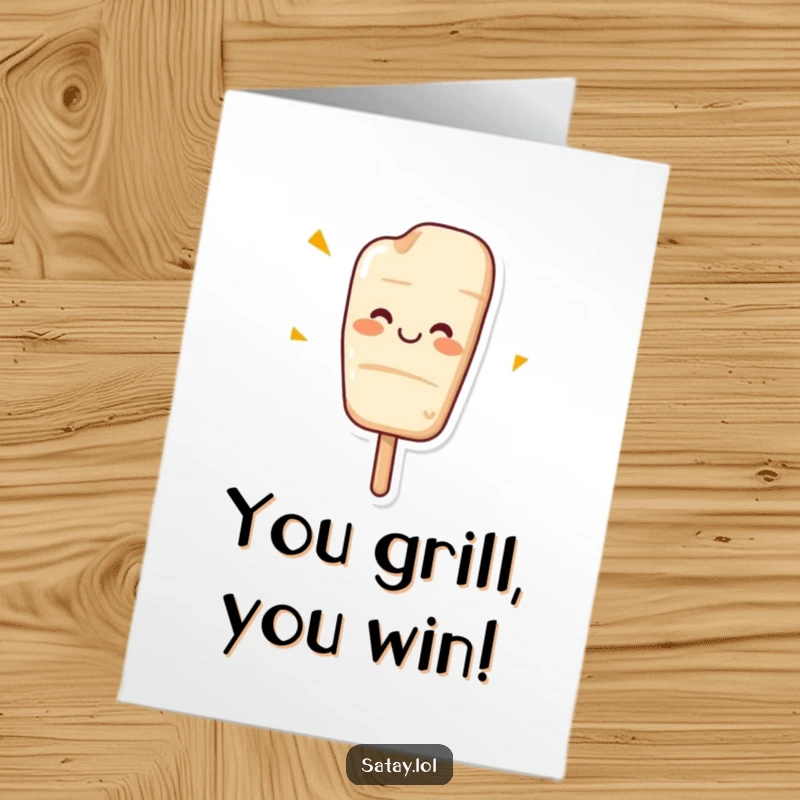 Funny Free Printable Congratulations Card: A happy satay skewer wiggling, perfect for a downloadable gift.