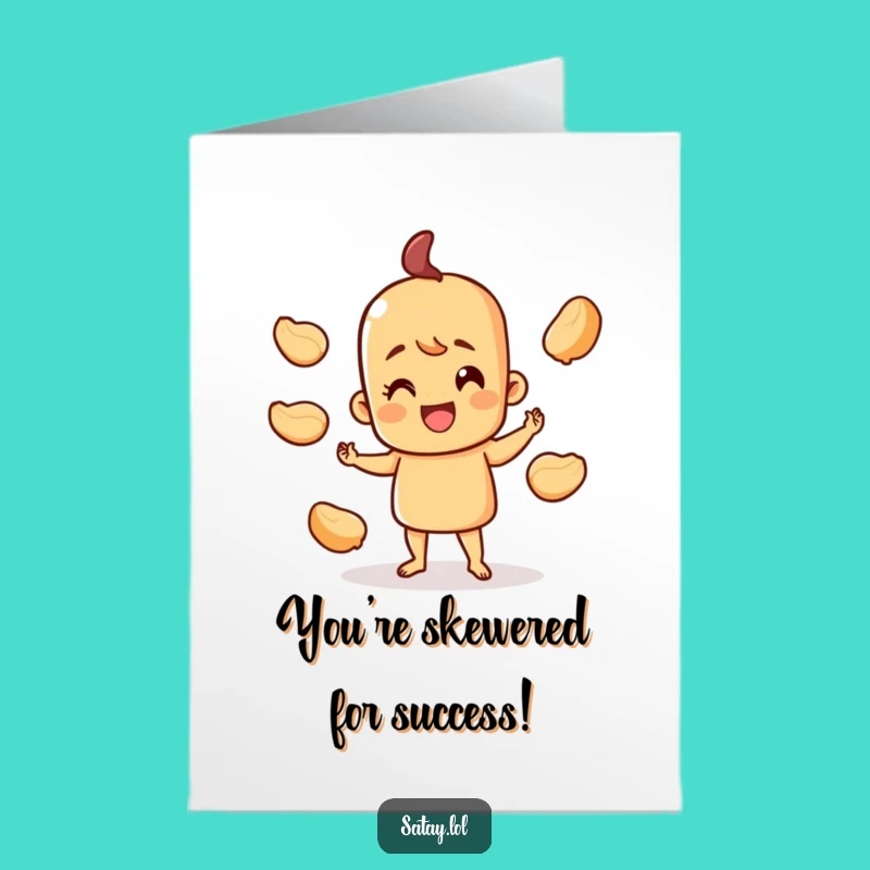 Free Printable Satay Congrats Card: Juggling Skewer, Playful Downloadable Gift
