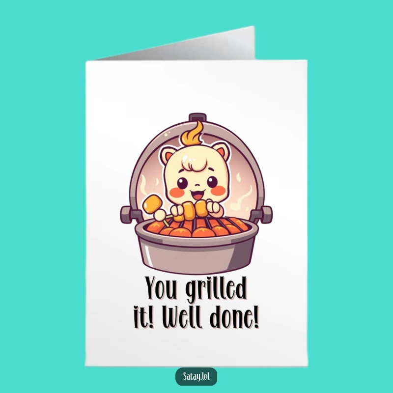 Free Printable Grilling Satay Congrats Card - Humorous Downloadable Gift for Victories!