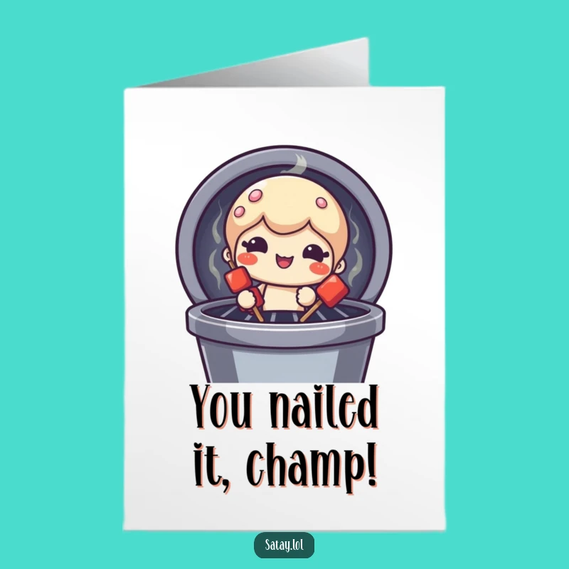 Free Printable Congrats Card: Satay Skewer Grill Master for a Funny Downloadable Gift