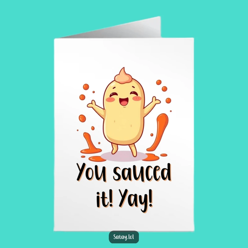 Free Printable Dancing Satay Congrats Card: Energetic Downloadable for Your Victory Dance!