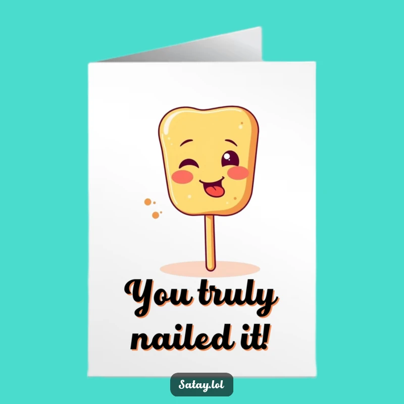 Hilarious Free Printable Congrats Card: Spinning Satay Skewer Tongue Out - Downloadable