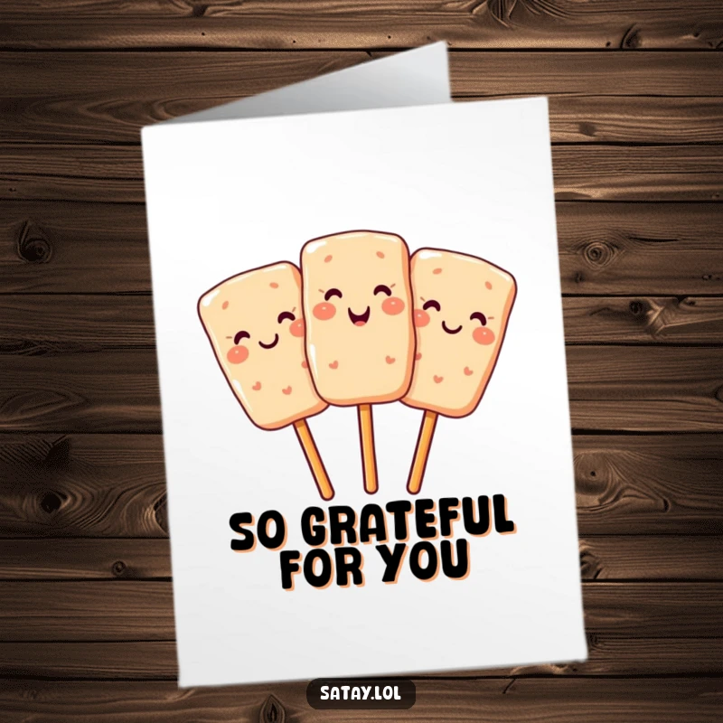 Funny Free Printable Thank You Card: A single skewer of three smiling satay pieces winks.