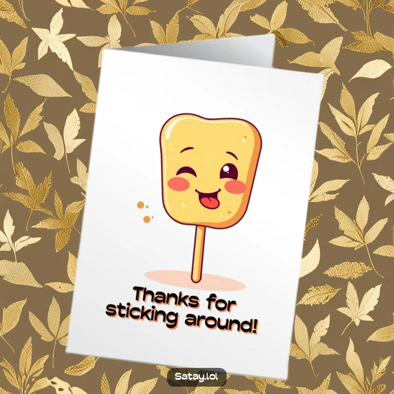 Funny Free Printable Thank You Card showing a satay skewer with its tongue out, spinning with gratitude and humor.