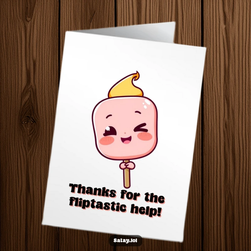 Funny Free Printable Thank You Card: Satay skewer character winking playfully, signifying thanks for a successful deed.