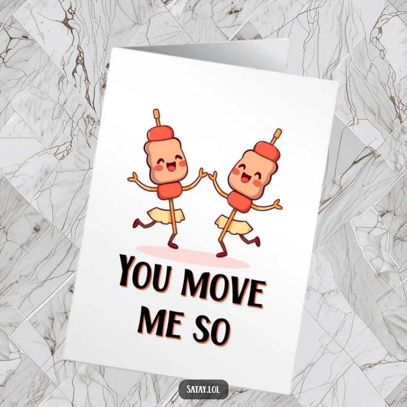 Funny Free Printable Thank You Card: Satay skewers joyfully perform a synchronized dance routine.