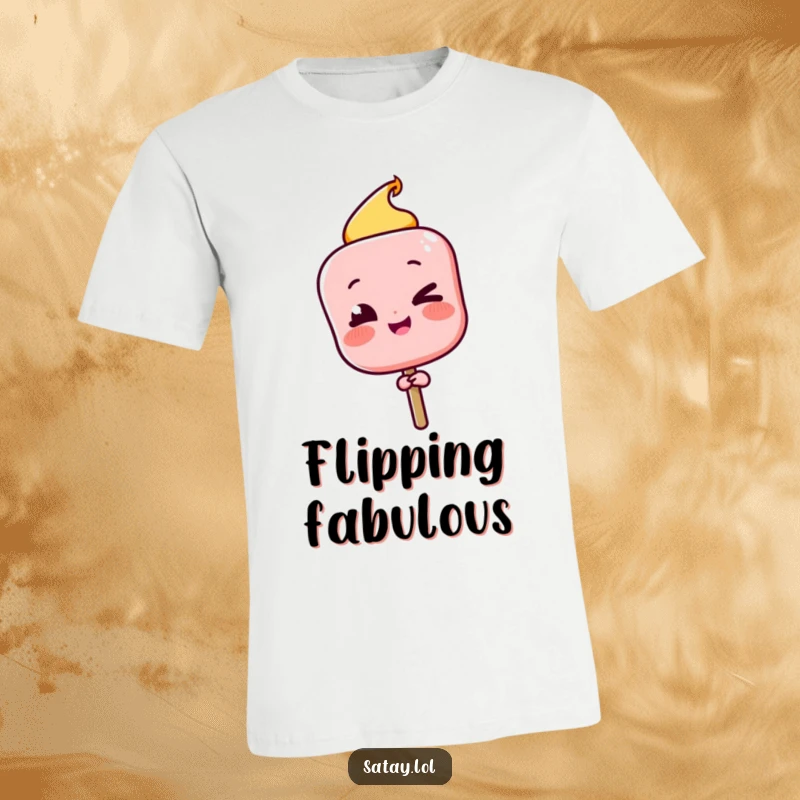 Funny Satay Skewer T-Shirt showing a character winking playfully after a successful flip, embodying skill and confidence.