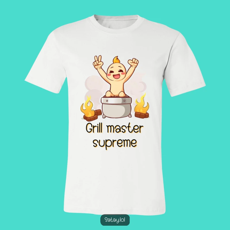 Funny Satay T-Shirt: Grilling Triumph Pose Character, Humorous Grill Master Gift