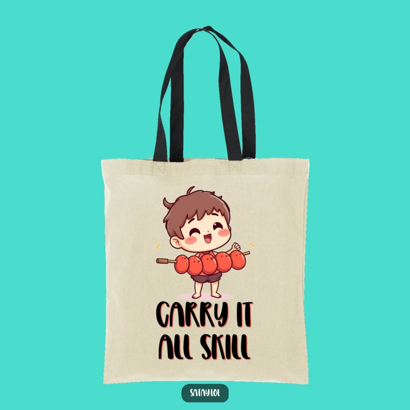 Funny Satay Skewer Juggling Meatballs Tote Bag - Carry Your Laughs Everywhere