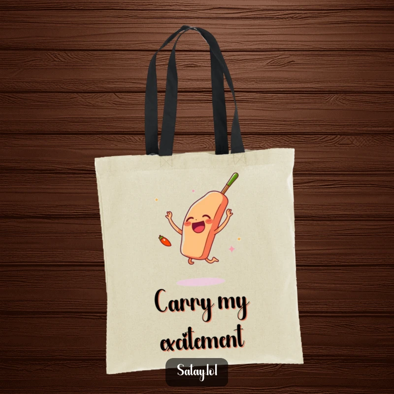 Funny satay skewer and chili pepper tote bag, the skewer jumps with joy as the pepper waves, a colorful and humorous accessory.