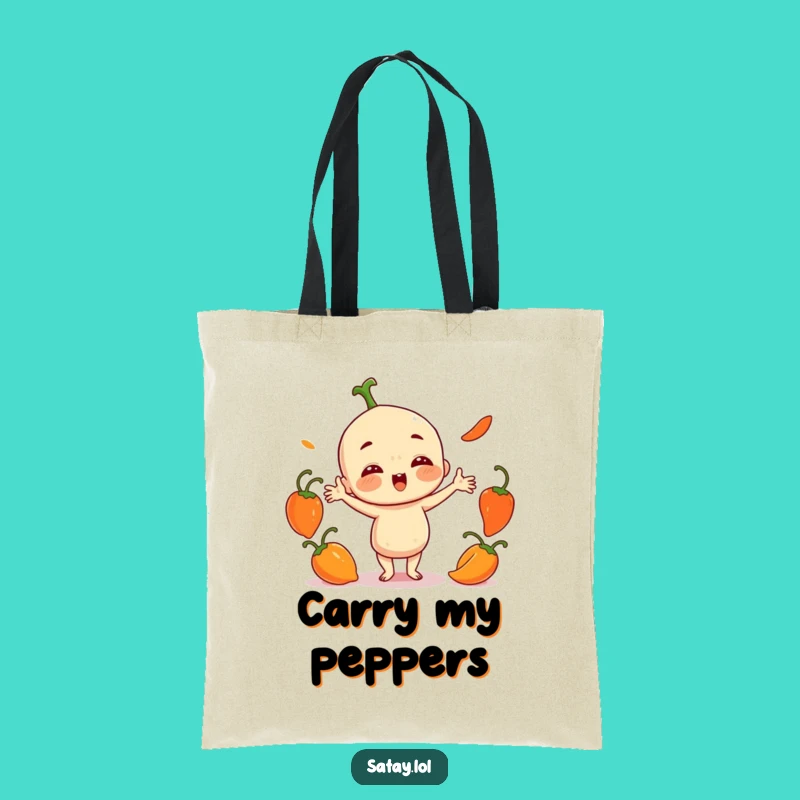Funny Satay Juggling Peppers Tote: Carry Your Spice with Humorous Flair