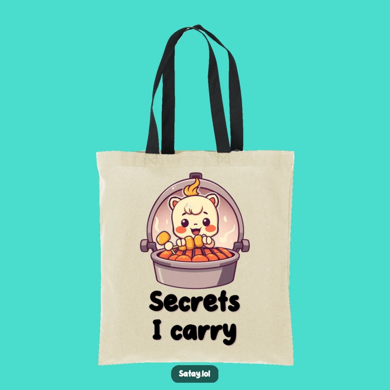 Funny Peeking Satay Skewer Tote Bag - Grill Graphic Carryall, Humor Gift